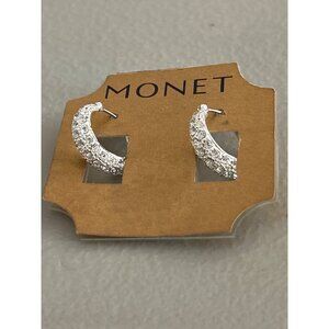 Monet Silver-Tone Crystal-Embellished Hoop Earrings Party Formal Glam